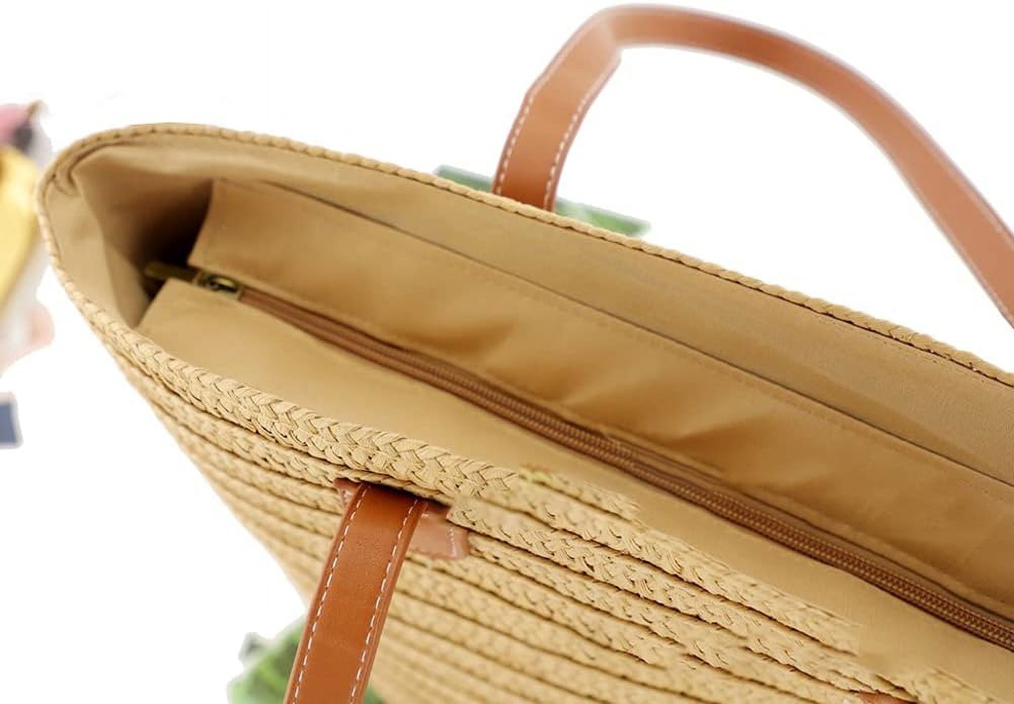 CoCoMangos Straw Bag for Women Woven Beach Structured Tote Handmade Crochet Carteras De Mujer Summer Shoulder Bohemian Pom Travel
