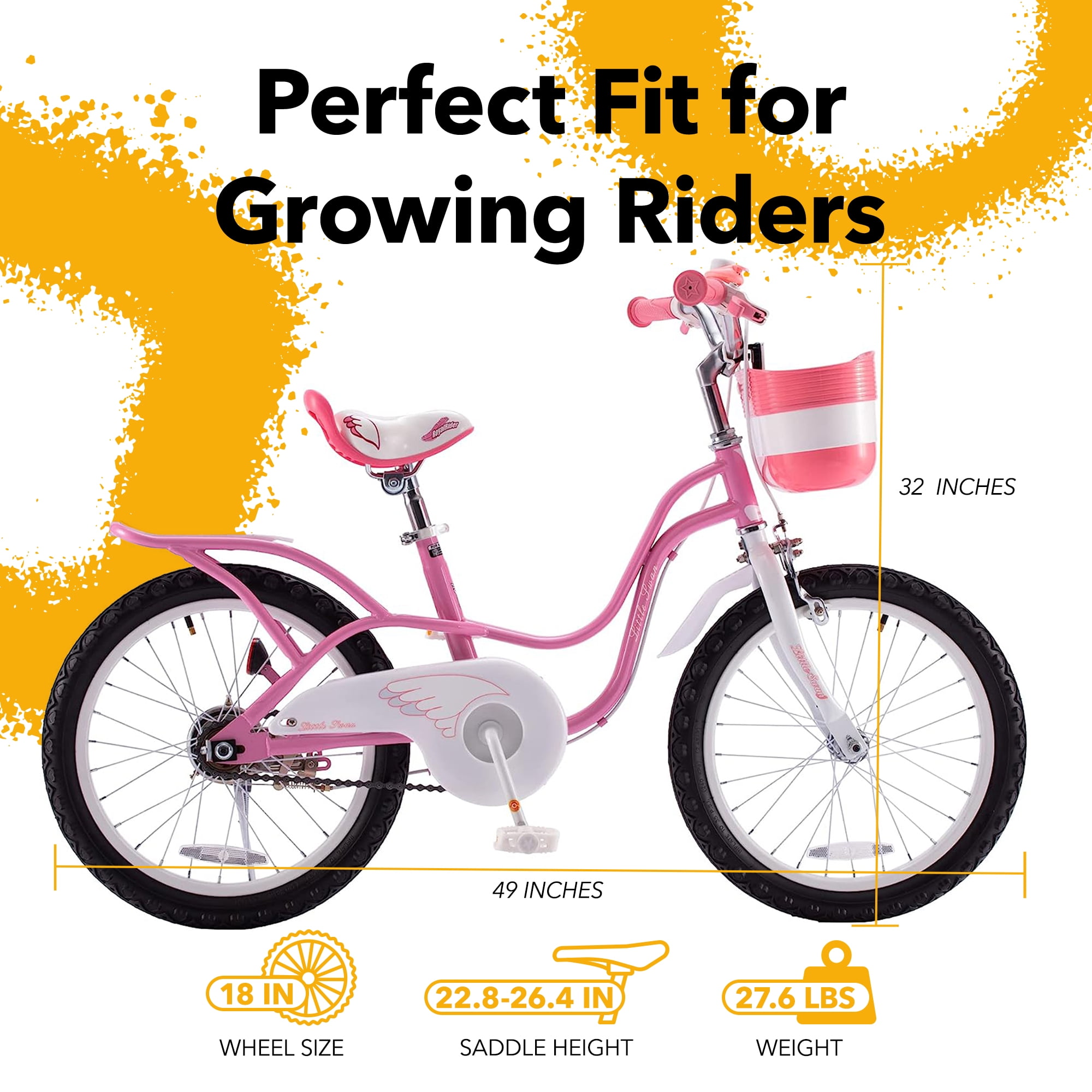 Royalbaby Little Swan Girls and Kid's 18 In Two Hands brakes Children's Beginner Bicycles with Basket Pink and white
