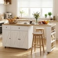 thumbnail image 5 of 54" Kitchen Island Cart with 3 Drawers & X-Shaped Cabinets - Deciduous Wood Top, Lockable Casters, Spice Rack & Towel Rack, Dual-Tone with Adjustable 3-Tier Storage, 5 of 9