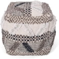 thumbnail image 4 of Benjara Ottoman Pouf, 16 Inch, Boho Design, White Beige Woven Wool, Bead Fill, 4 of 5