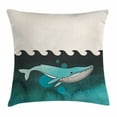 thumbnail image 1 of Whale Decor Throw Pillow Cushion Cover, Huge Whale Swimming Under the Ocean Near an Palm Island with Wooden Skull, Decorative Square Accent Pillow Case, 18 X 18 Inches, Green and Blue, by Ambesonne, 1 of 2