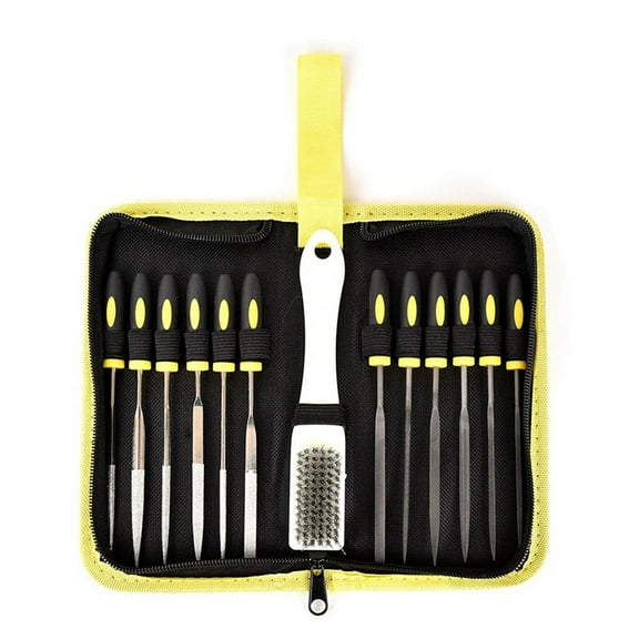 13PCS Needle Files Set,6 Diamond Files & 6 Steel File Sets and Cleaning Brush & Case with Handle,13pcs File Set,Photo Color