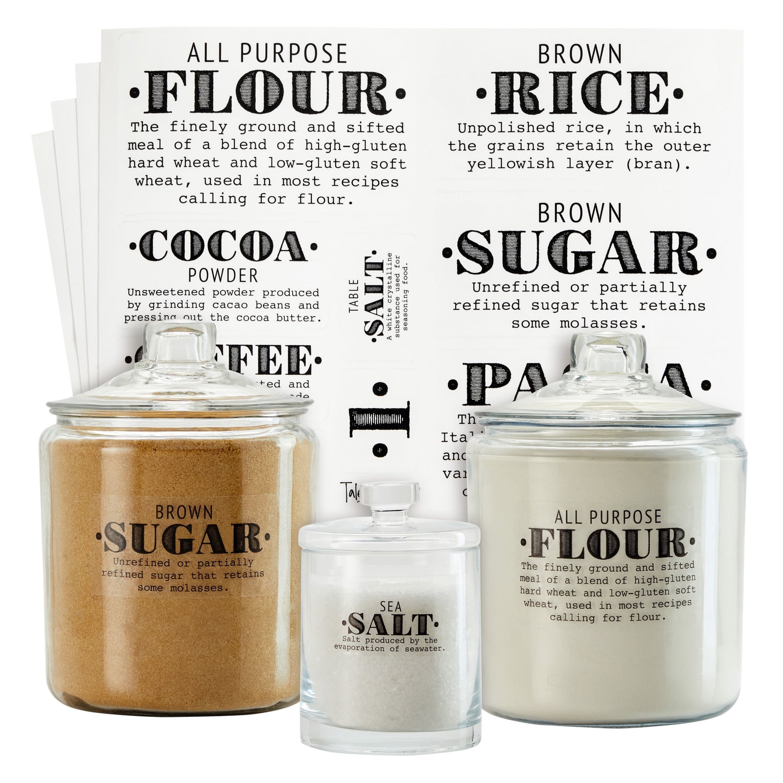 Decal Custom Label Stickers for Kitchen Jars containing powdered sugar flour 