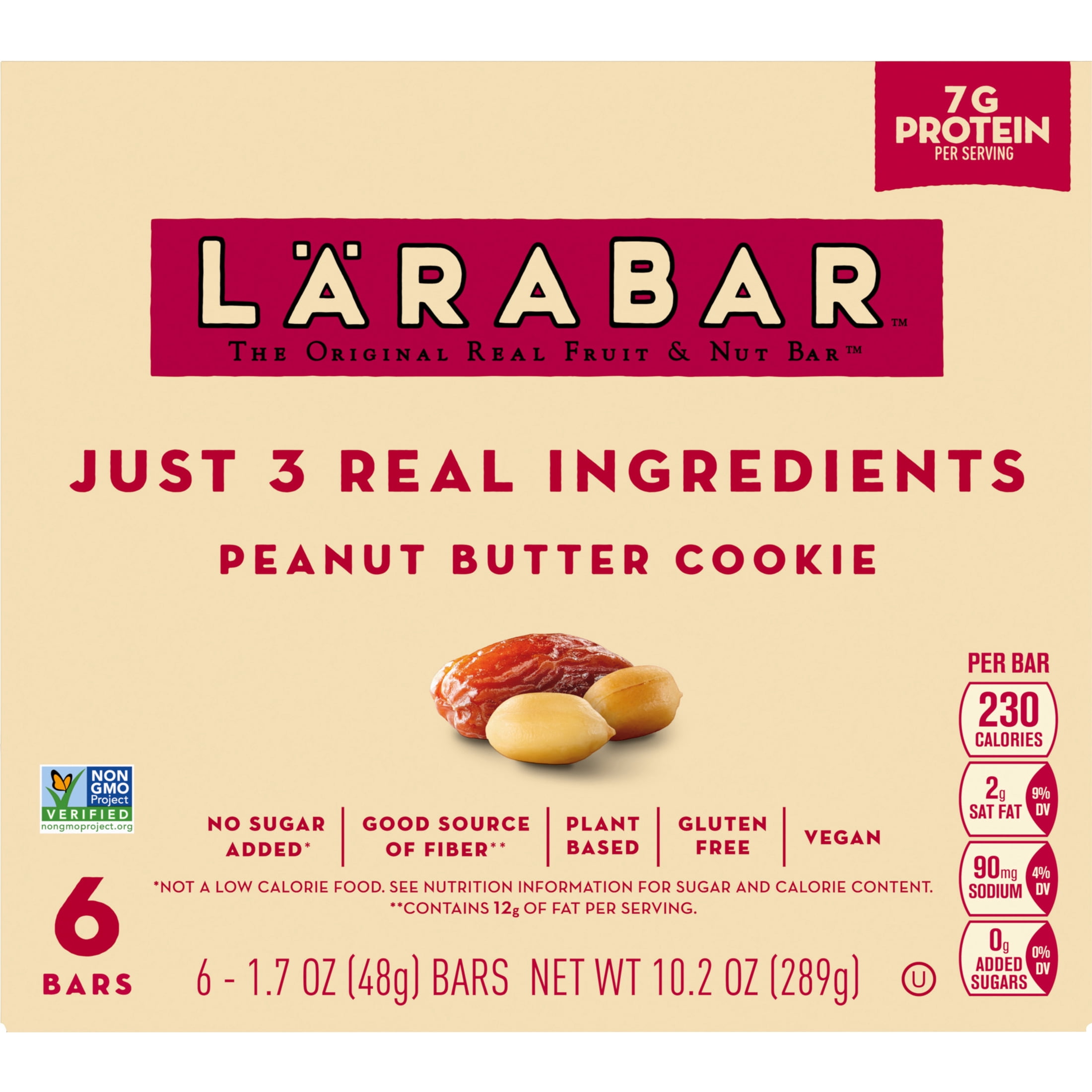 (4 pack) Larabar Peanut Butter Cookie, Fruit and Nut Bars, Gluten Free, Vegan, 6 Count, 10.2 oz