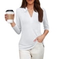 thumbnail image 4 of Long Sleeve Shirts For Women 3/4 Length Sleeve V Neck Collared Tops Summer Business Casual Work Shirts Fashion Outfits Womens Long Sleeve Tops, 4 of 5