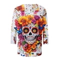 thumbnail image 5 of Xdegoge Dia De Los Muertos Shirt Women Day of The Dead Shirts Mexico Skeleton 3/4 Sleeve Tops Plus Size Mexican Skull Tequila T Shirt Vintage Holiday Party Blouses Tequila Costume Crew Neck Tshirts, 5 of 6