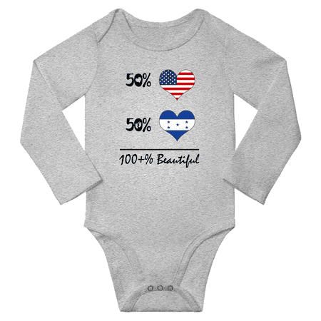 

50% Honduran + 50% American = 100+% Beautiful Honduras Baby Long Sleeve Bodysuit (Gray 12 Months)