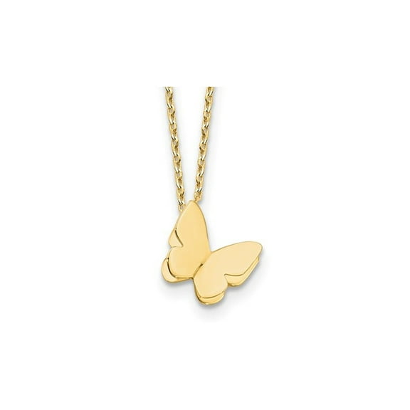 14K Yellow Gold Polished Butterfly Charm Pendant Necklace with Chain (16 inches) for Women