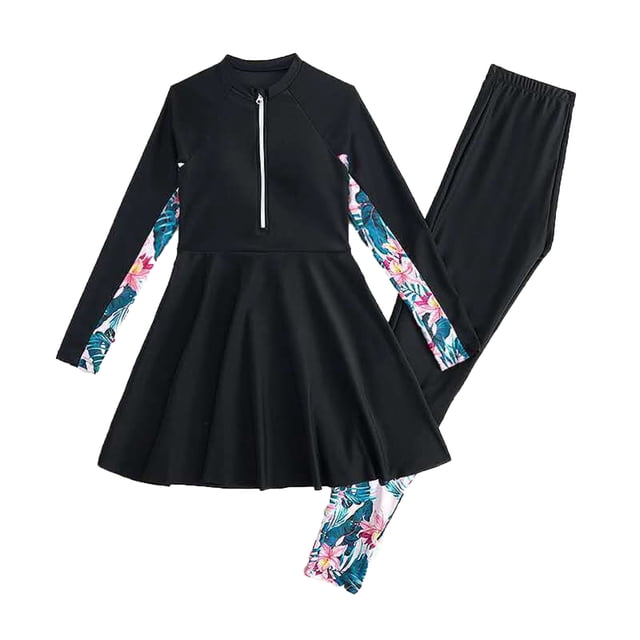 AWZXDE Two Piece Swimsuit For Girls Long Sleeve Rash Guard And Swim Pants Full Coverage Youth Full Coverage Swim
