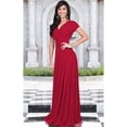 thumbnail image 2 of KOH KOH Long V-Neck Flowy Cap Short Sleeve V-Neck Bridesmaid Wedding Guest Party Formal Summer Sundress Tall Gown Maxi Dress Dresses For Women Claret Red XXX-Large US 22-24 NT074, 2 of 6