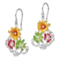 thumbnail image 2 of Sterling Silver Red, Green & Yellow Enamel CZ Flowers Dangle Earrings Sterling Silver Earrings, 2 of 2