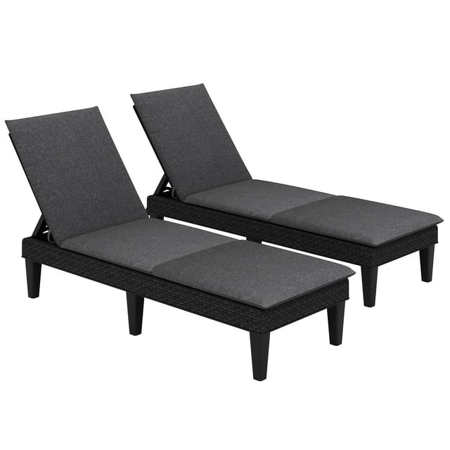 Gymax 2 Pcs Chaise Longue de Patio Inclinable avec Dossier Réglable 3 Positions et Coussin Noir et Gris