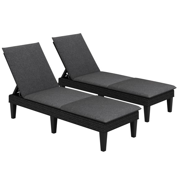 Gymax 2PCS Patio Lounge Chair Recliner Chair w/ 3-Position Adjustable Backrest & Cushion Black & Gray