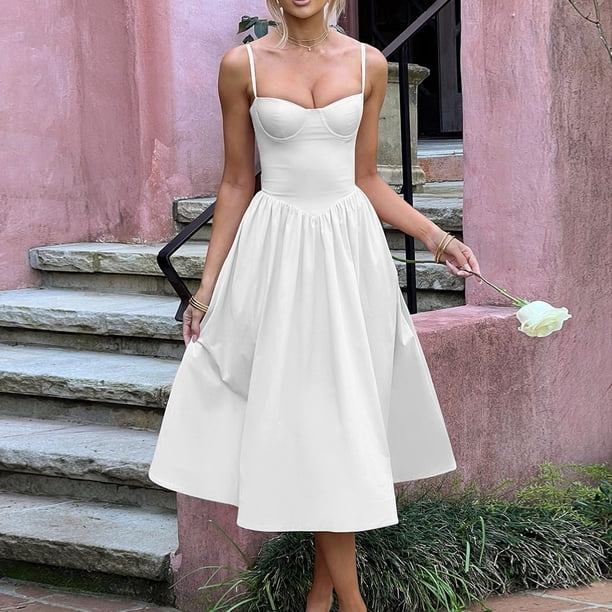 SnnmBlm Sleeveless Corset Dress for Women 2Elegant Spaghetti Strap Midi Dress Flowy Pleated Hem Low Cut Prom Dresses White M - Walmart Business Supplies SnnmBlm Sleeveless Corset Dress for Women 2Elegant Spaghetti Strap Midi Dress Flowy Pleated Hem Low Cut Prom Dresses White M - Walmart Business Supplies