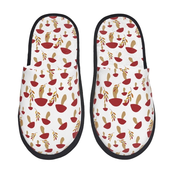 Fotbe Red Mushroom Pantuflas Peludas para Mujer con Estampado, Zapatillas de Peluche, Zapatos de Invierno para Casa, Uso Interior y Exterior-Medium