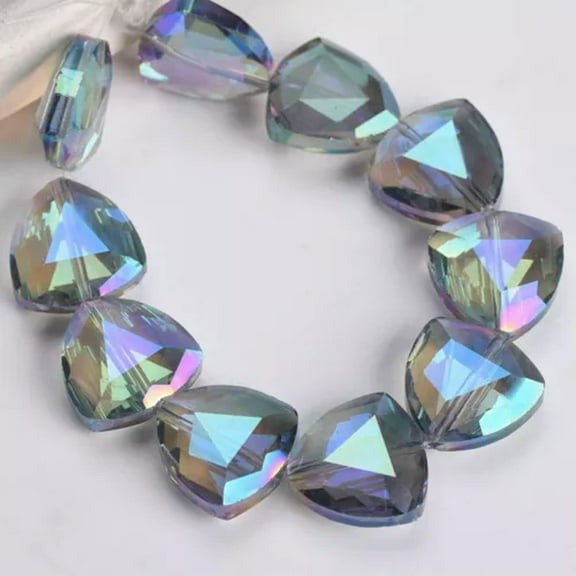 U8MO 10pcs 18mm Triangle Faceted Crystal Glass Loose Craft Beads for Jewelry Making-Green Colorized