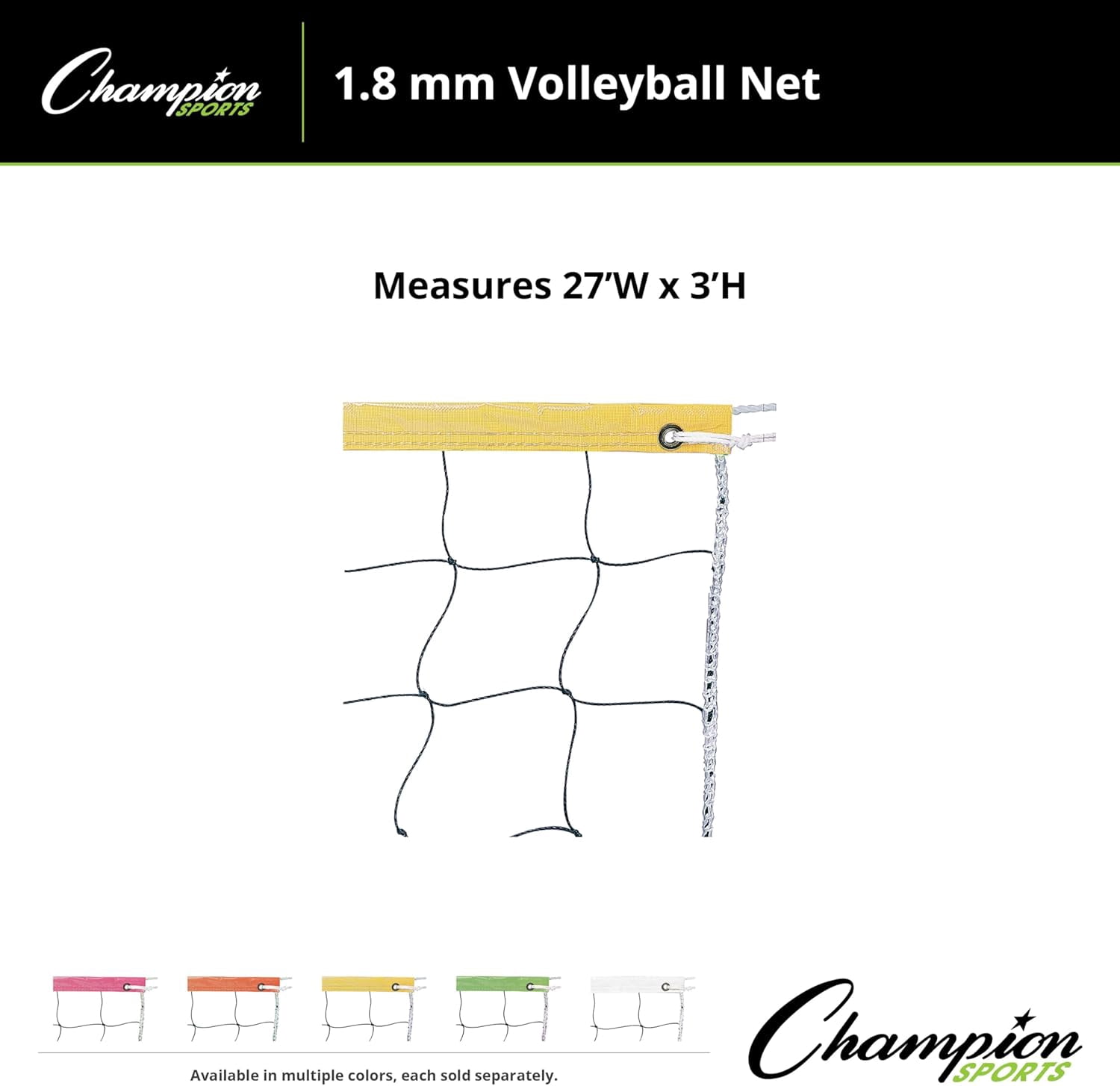 Champion Sports Vinyl Volleyball Nets, Neon Yellow, 32 x 3-Feet