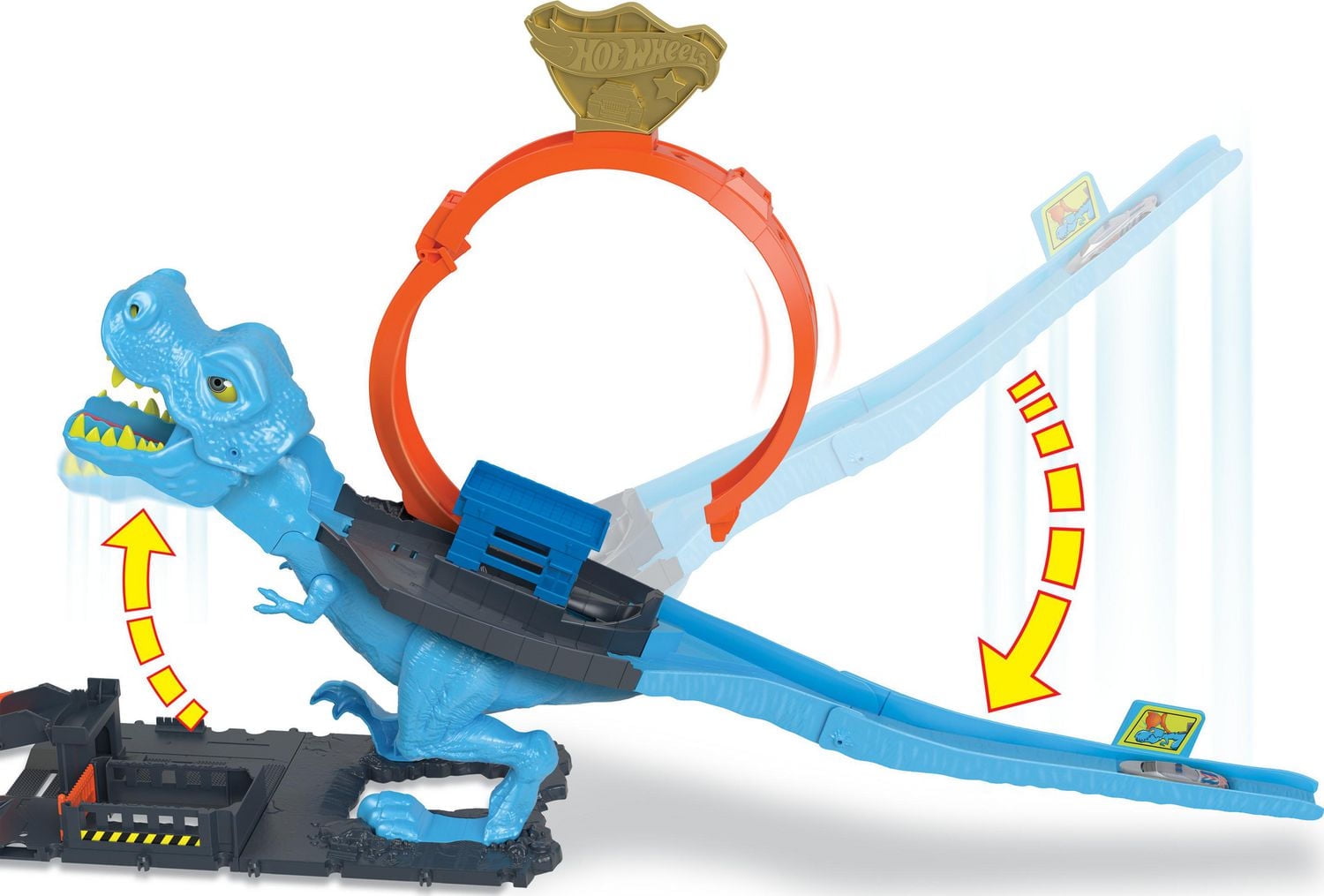 Hot Wheels City T-Rex Dinosaur Chomp-Down Track Set with a Huge Loop & 1:64 Scale Toy Car for Age 3 - 5
