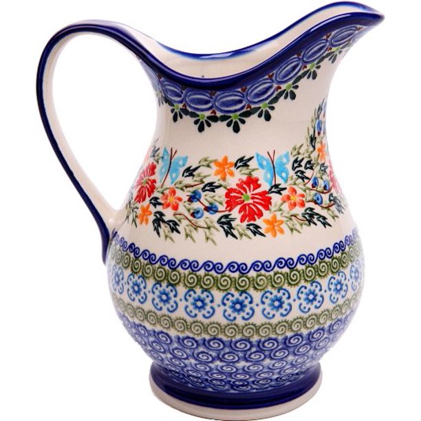 Polish Pottery Ceramika Boleslawiec Pitcher K Cups, Royal Blue Patterns