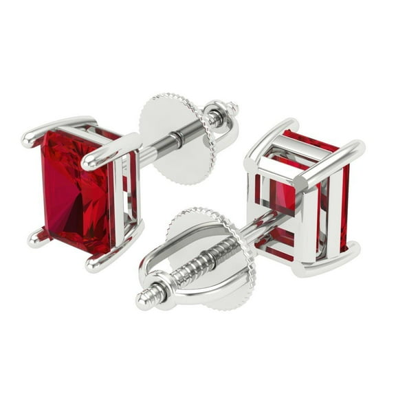 2 Ct Emerald Cut Studs Pink Tourmaline 18K White Solid Solid Gold Everyday Dainty Earrings Screw Back