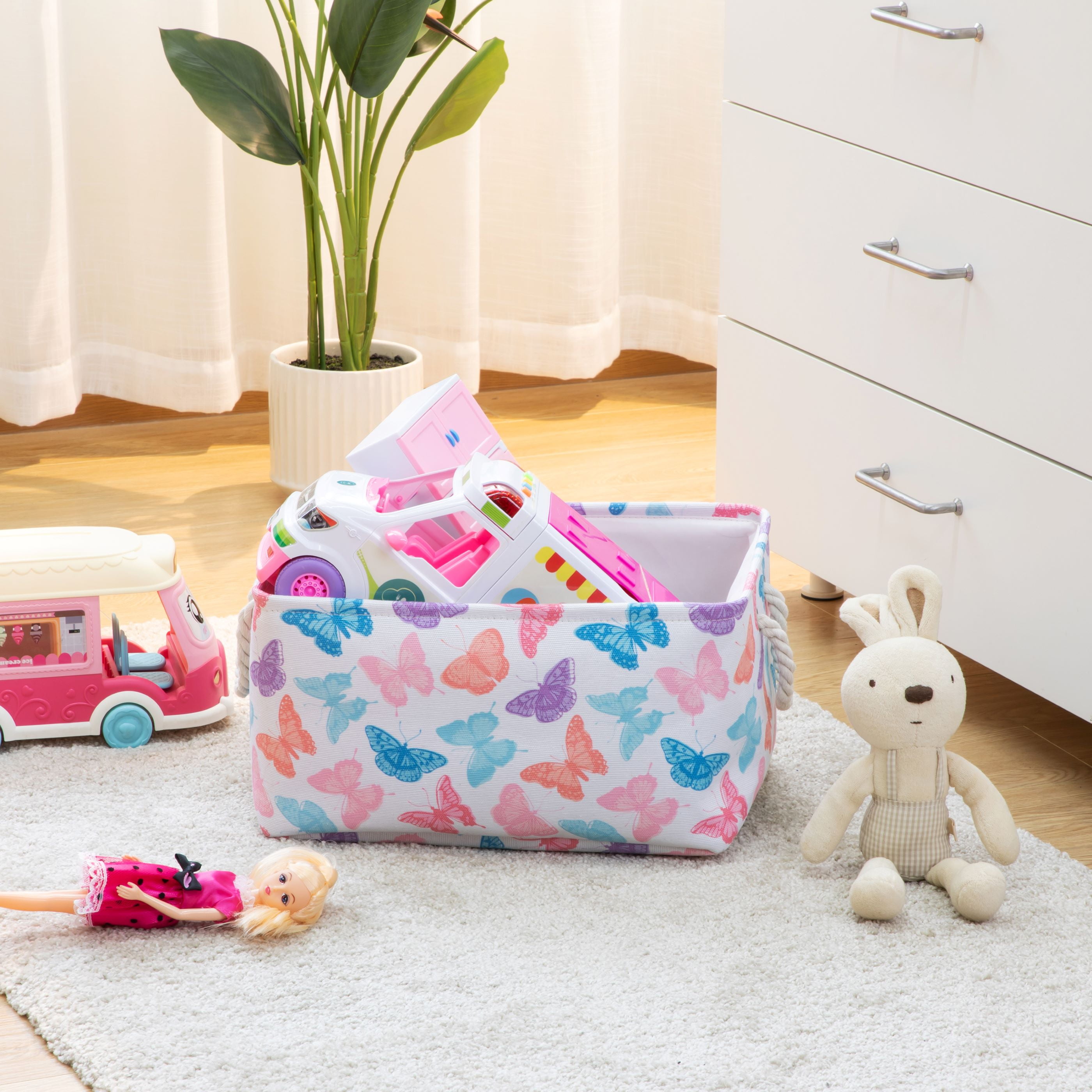 Your Zone Kids Butterfly Canvas Storage Basket with Handles, 15 in x 11 in x 7.8 in