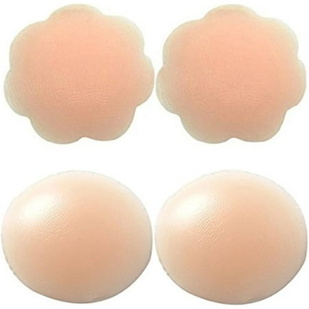 2 Pairs Pasties Bra Adhesive Silicone Covers Reusable Bra 2 Pair Breast Petals Skin Color