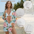 thumbnail image 6 of Xoenoiee Tropical Hibiscus Plumeria Flower Palm Leaves Print Button Down Beach Coverup for Women, Long Sleeve Swimsuit Coverup Bikini Shirt Bathing Suit Cover Ups for Pool Vacation, Size L, 6 of 7