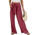 thumbnail image 3 of TANBOM Women's Summer Elasticated Slouchy Wide Leg Pants with Pockets Red XS, 3 of 6