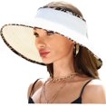 thumbnail image 1 of CARRIE Sombreros de sol con protección UV de ala ancha para mujer con ribete de leopardo, sombrero de visera de playa enrollable de paja UPF 50+, 1 of 4