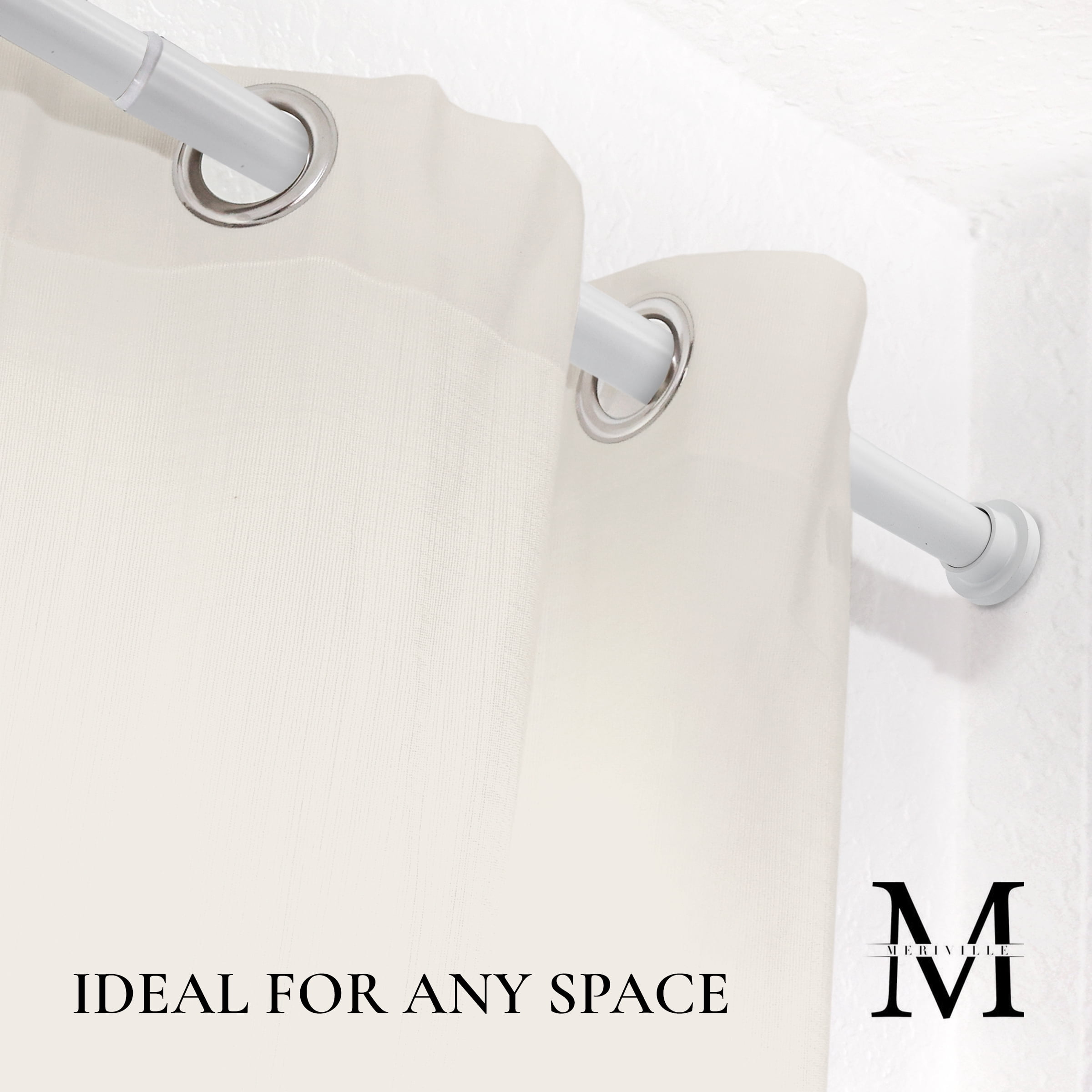 MERIVILLE 1" Tension Curtain Rod, Adjustable 42-72 Inches, Off White