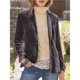 thumbnail image 2 of Chaqueta de Terciopelo para Mujer, Informal, con Solapa Abotonada, Larga, Cárdigan, Traje de Negocios, Abrigo con Bolsillos. Caqui XXL, 2 of 3