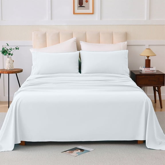 ​​Hotel Collection 4-Piece King Bedding Set - Crisp White 100% Cotton Wrinkle-Resistant for a Luxury Sleep​