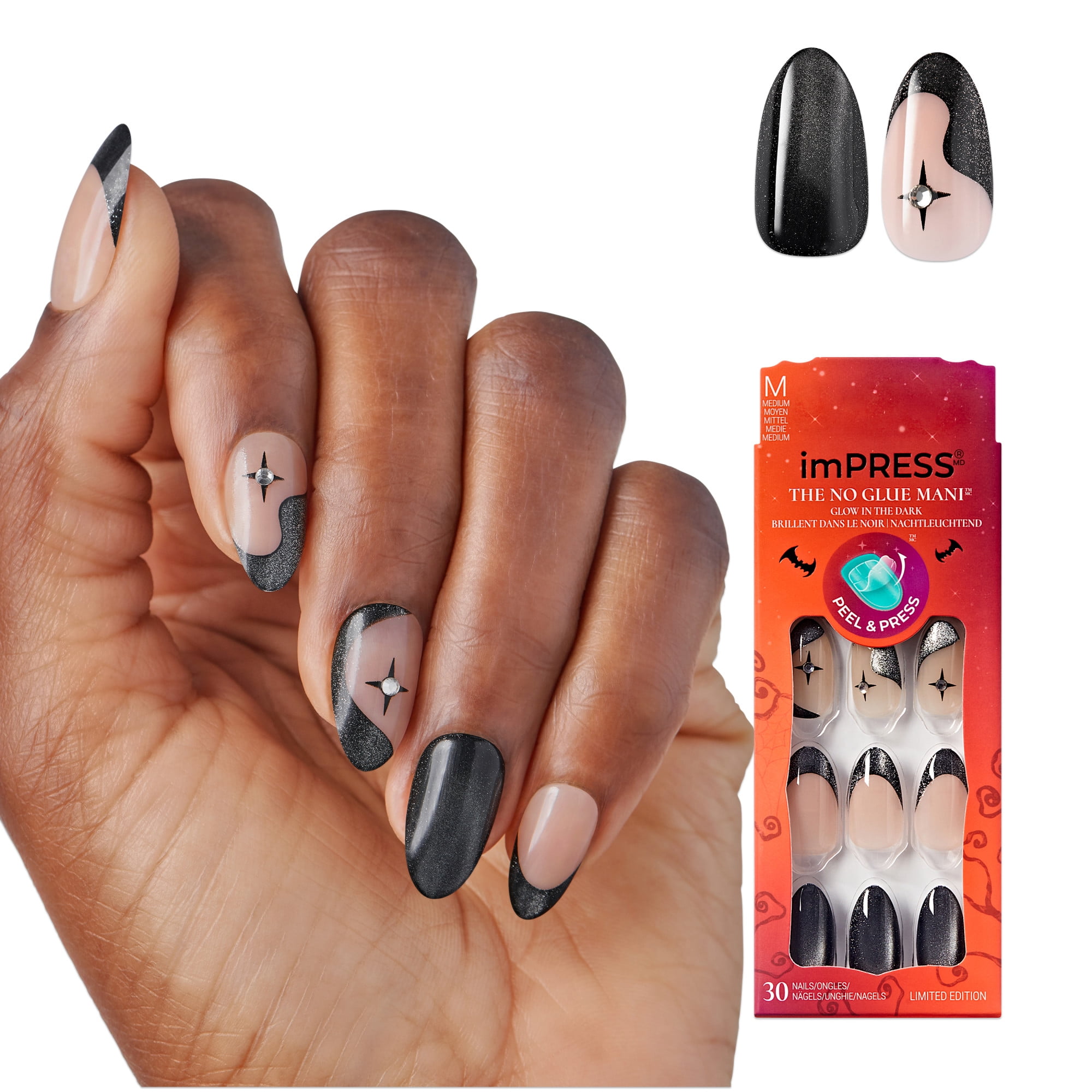 KISS Halloween Press-On Nails, Black & Pink, X-Long Stiletto