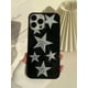 thumbnail image 1 of 1pc Glossy Black & Silver Five-Star Pattern Phone Case For Apple Iphone, 1 of 5