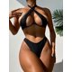 thumbnail image 2 of Traje de baño de 2 piezas para mujer, cuello halter, microbikini, corte alto, tanga Negro - M Negro - M Xishao ropa, 2 of 2