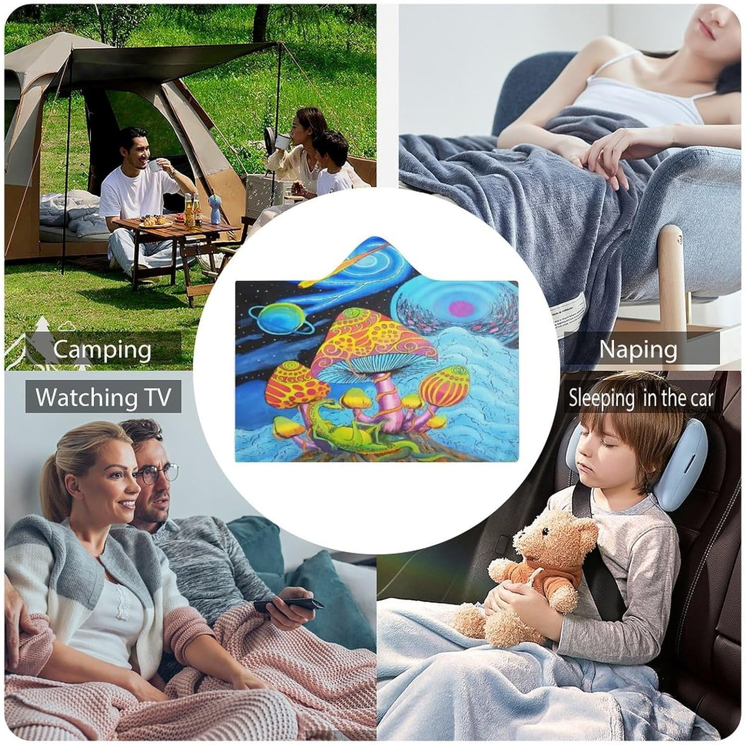 Mushroom Wearable Hooded Blanket for Adult, Mushroom Gifts for Women Men Hippie Poncho Wearable Blanket Hoodies