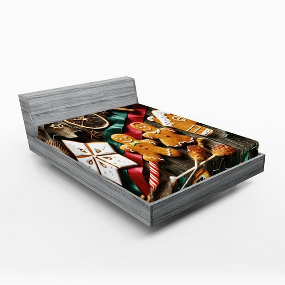 Ambesonne Gingerbread Man Fitted Sheet, Biscuits Rustic, California King, Multicolor