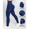 thumbnail image 5 of ChicMe Leggings for Women Solid Color High Waist Tummy Control Butt Lifting Denim Look Stretchy Womens Yoga Pants with Flap Pockets Blue-M, 5 of 6