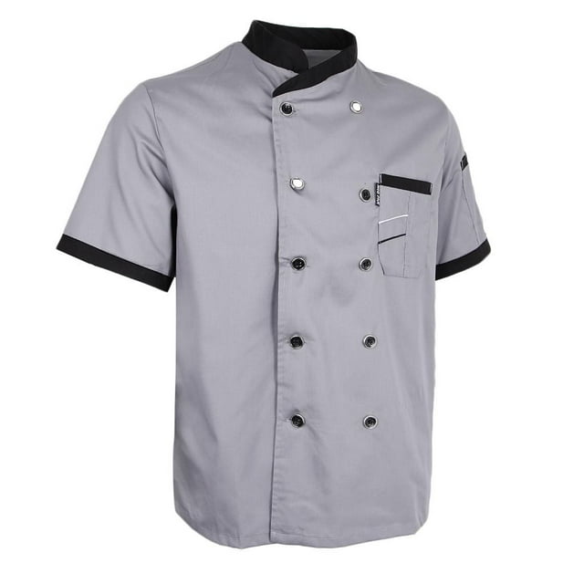 lionlar Blesiya Unisex Chefs Jacket Coat Hotel Kitchen Waiter Uniform Short Sleeve Gray