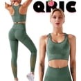 thumbnail image 2 of QRIC Women Seamless Yoga Workout Set 2Pcs Outfits Gym Leggings and Sports Bra Net Hollow Out Series Activewear Sets Dark Green-L, 2 of 7
