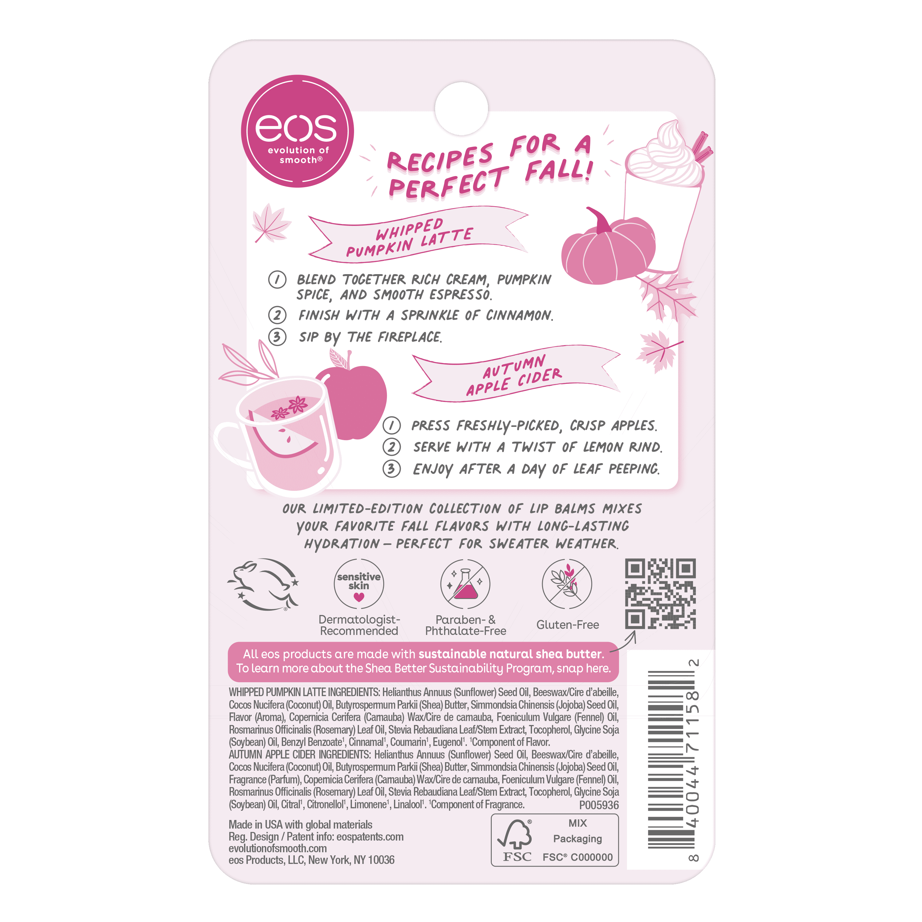 eos Limited Edition Smooth Lip Balm, Whipped Pumpkin Latte & Autumn Apple Cider, Made for Sensitive Skin, All-Day Moisture, 2-Pack