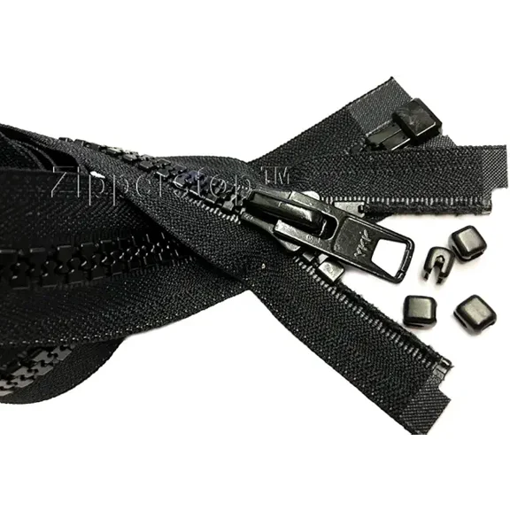 Vislon Zipper YKK #10 Molded Extra-Heavy Separating Plus Top Stoppers - Made in USA (36 Inch, Black)