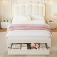 thumbnail image 4 of LAFGUR Queen Size Upholstered LED Bed Frame with 2 Storage Drawer and Adjustable Wavy Headboard,Velvet Princess Platform Bed with Charing Station,Beige, 4 of 9