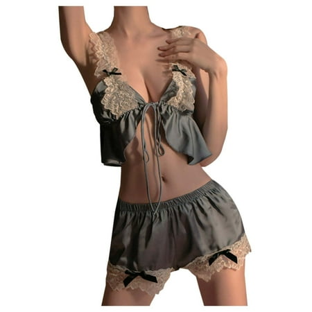 Midwennn Ice Silk Lace Nightdress Sexy Spaghetti Strap Sleepwear for Women Pure Desire Chemise Lingerie Nightgown for Women