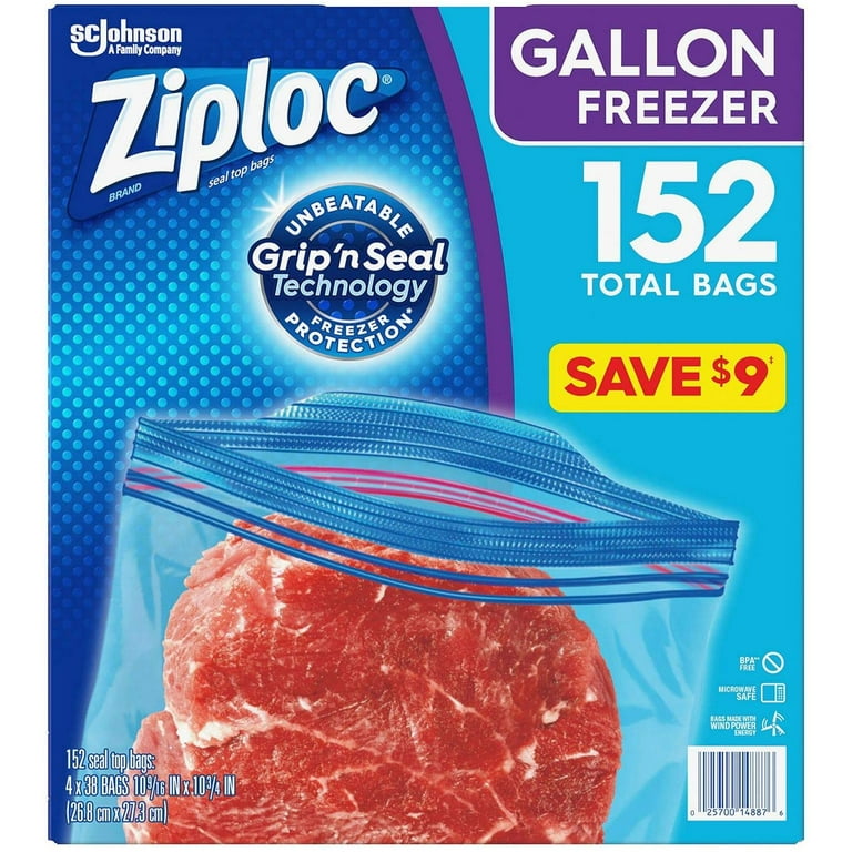 Ziploc 1/2 gallon Freezer Bags, 144 Count (Pack of 36), Original