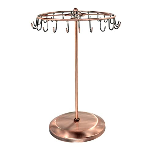 Rotating Necklace Holder Jewelry Organizer Display Stand 15.7-Inch with 23 Hooks (long-copper)