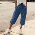 thumbnail image 2 of Womens Capris with Pockets Loose Fit Casual Capri Pants Dressy Lightweight Ladies Baggy Cargo Pants for Hiking by Yigetop Navy L, 2 of 6