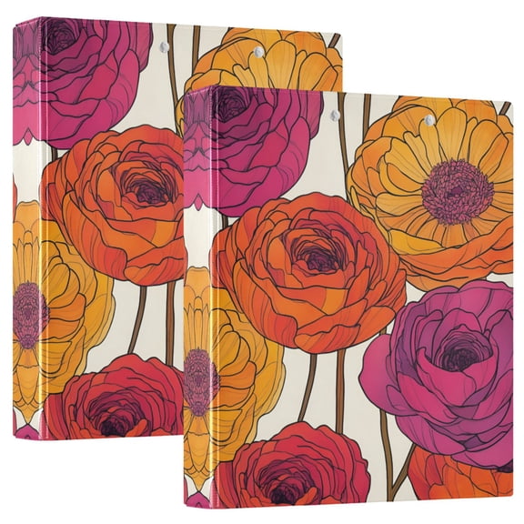FORMRS 3 Ring Binder 1.5 inch with Pockets Set of 2 Clip Board 200 Sheets Capacity, Purple Hand Drawn Floral