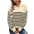 thumbnail image 1 of Suéteres Para Mujer Suéter A Rayas Punto Otoño Invierno Suelto Manga Larga Colorblock Solapa Top Odeerbi ODB180828, 1 of 5