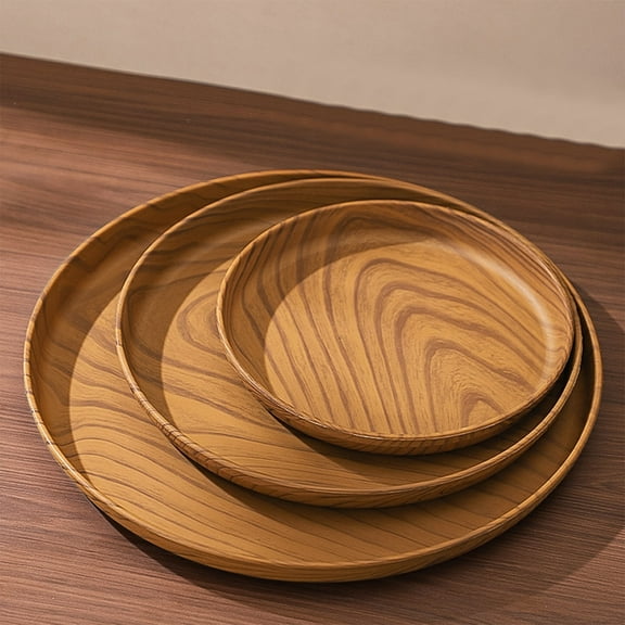 Wooden Tea Tray Small Round Decorative Tray For Home Decor Fruit Plate, Bamboo Plates, Round Bamboo Plates Reusable Kids Dinner Plates Tableware, Wooden Plates Lightweight Dishes Snack, Dessert